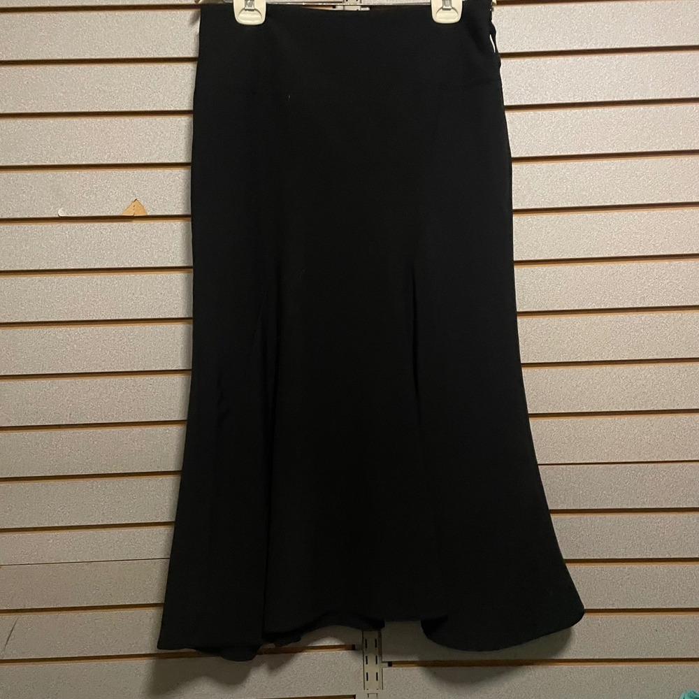 Emma Black Midi Skirt Flared Hem Flounce Zipper‎ Closure Size 12